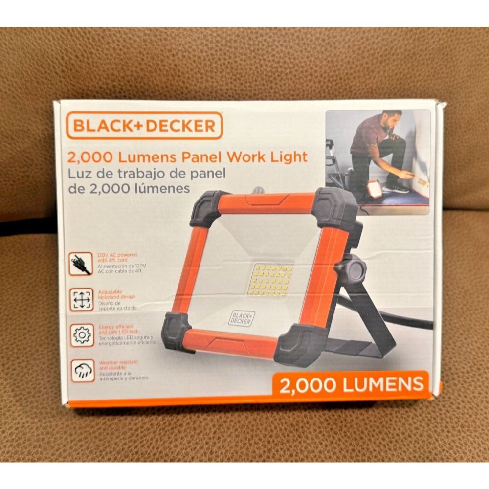 Black + Decker 2,000 Lumens Plug-In LED Panel Work Light with Kickstand Base